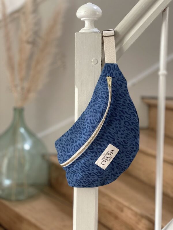 Sac Banane en jean Léopard bleu