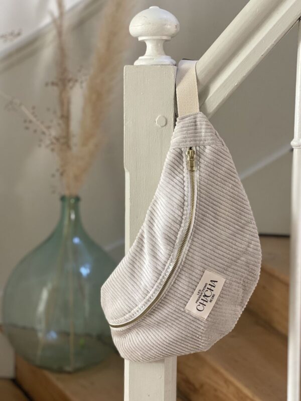 Sac Banane velours côtelé gris-beige ( différentes tailles)
