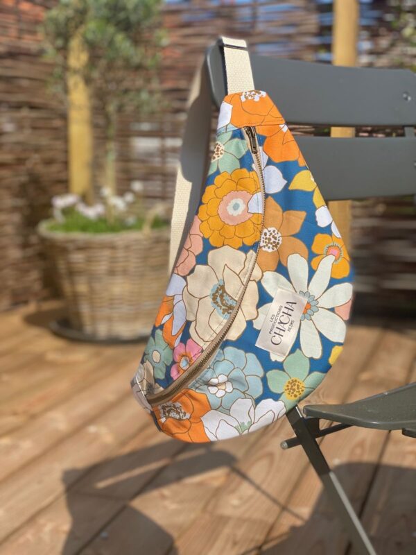 Sac Banane Flower Power Bleu