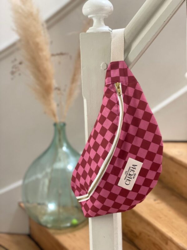 Sac Banane coton Damier rose ( différentes tailles )