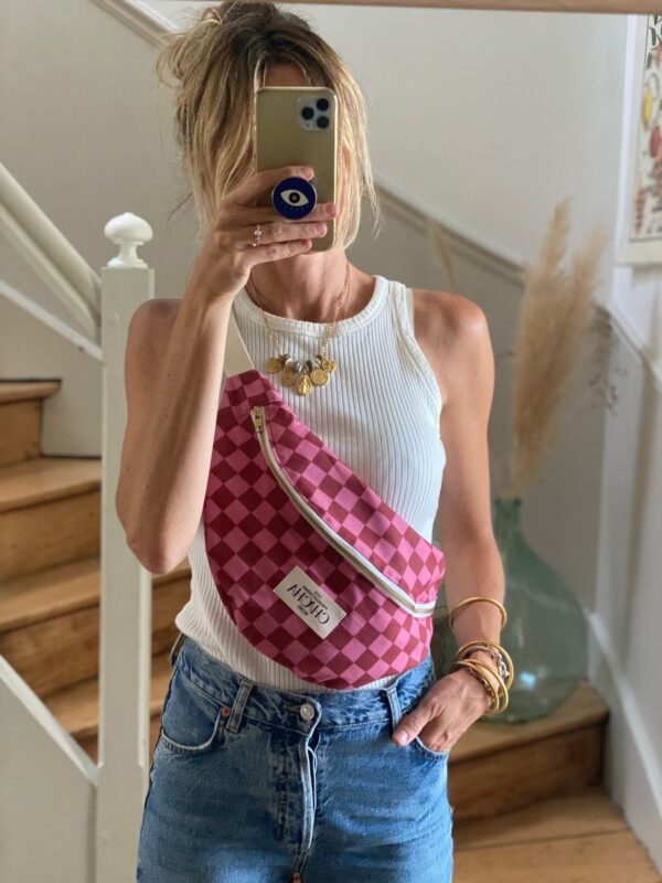 Sac Banane coton Damier rose ( différentes tailles ) – Image 3